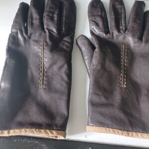 Leather Like Chocolate Brown Lined Gloves with tan Stitching